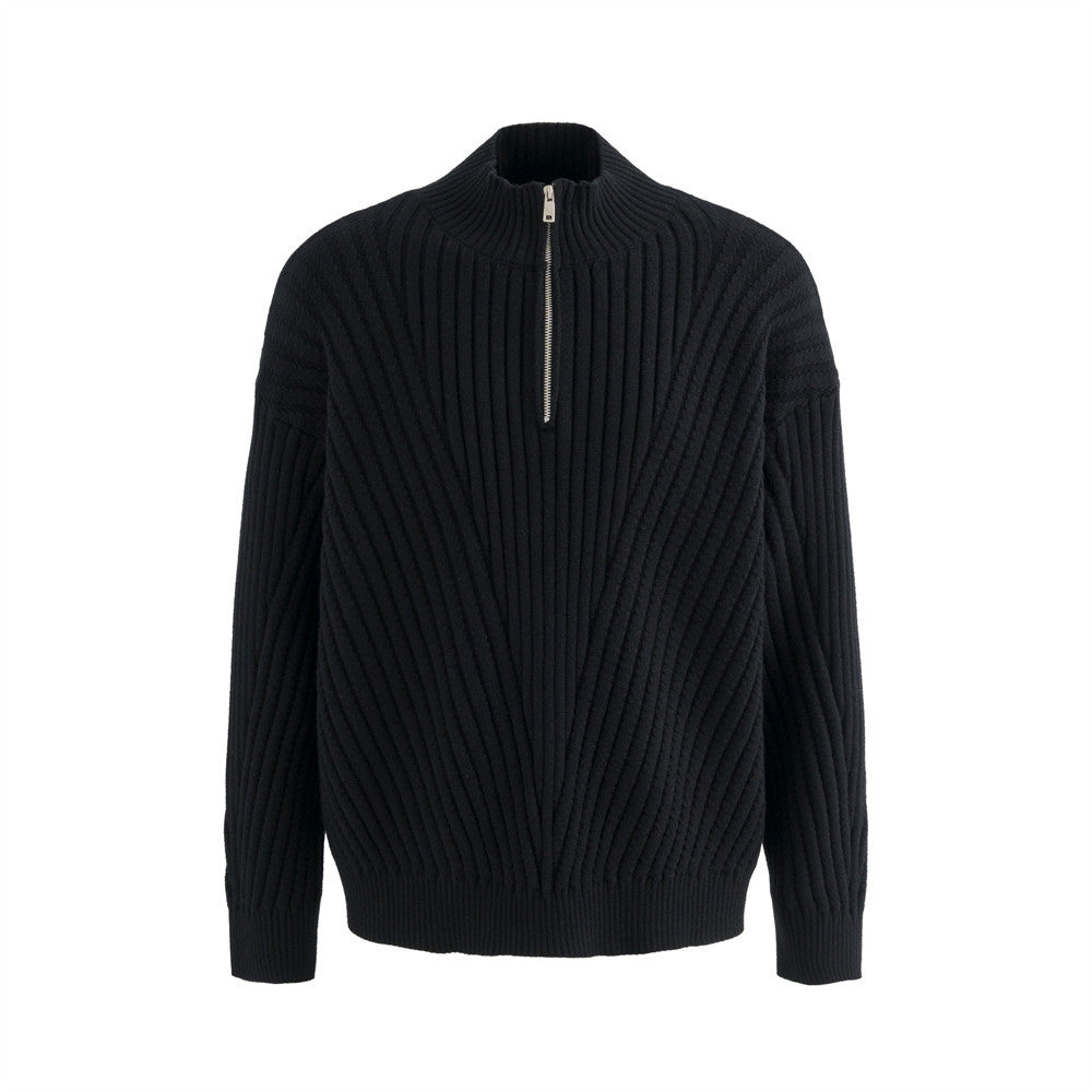 Suéter de punto jacquard para hombre con cuello alto y media cremallera