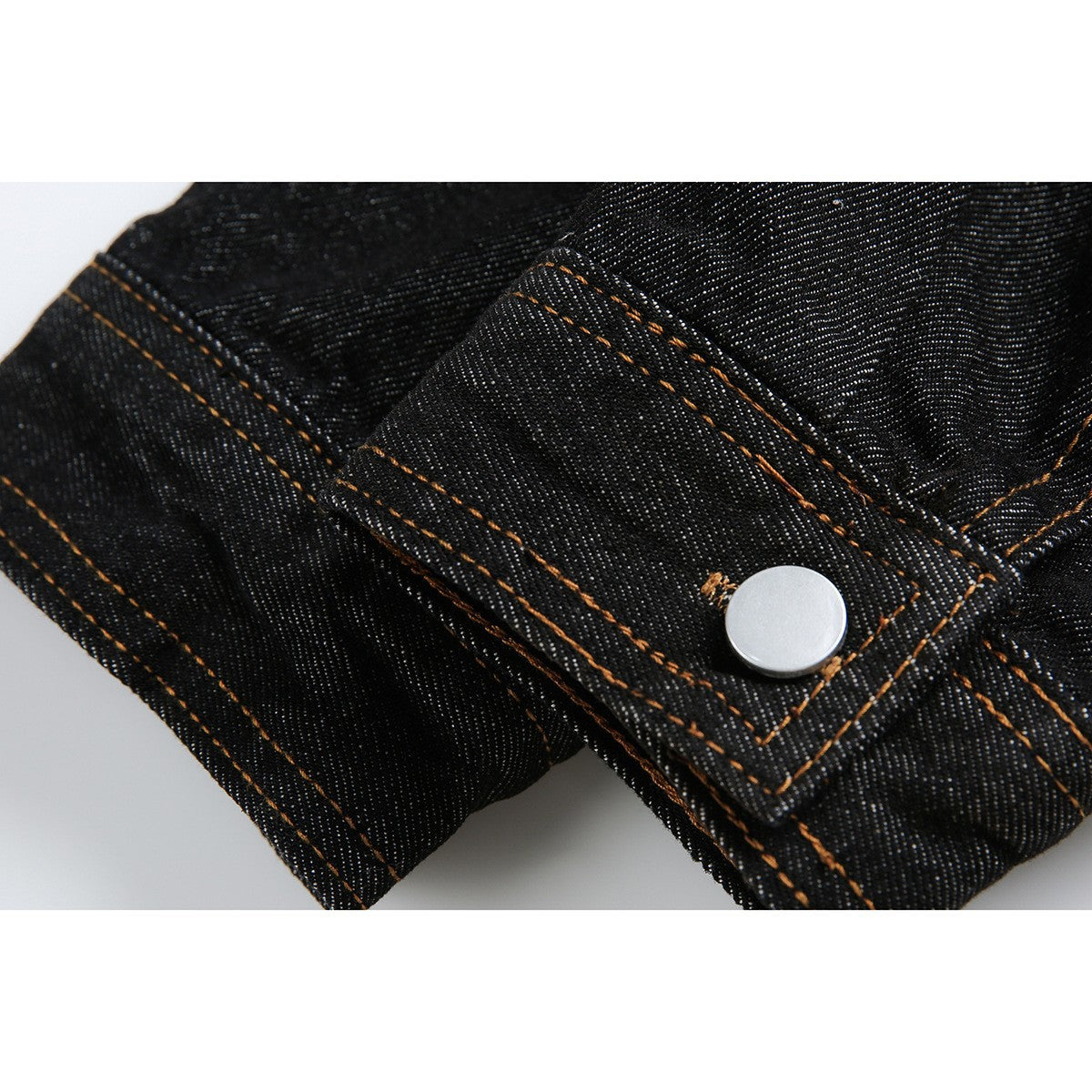 Image of Chaqueta de mezclilla negra con múltiples bolsillos para hombre, de peso pesado