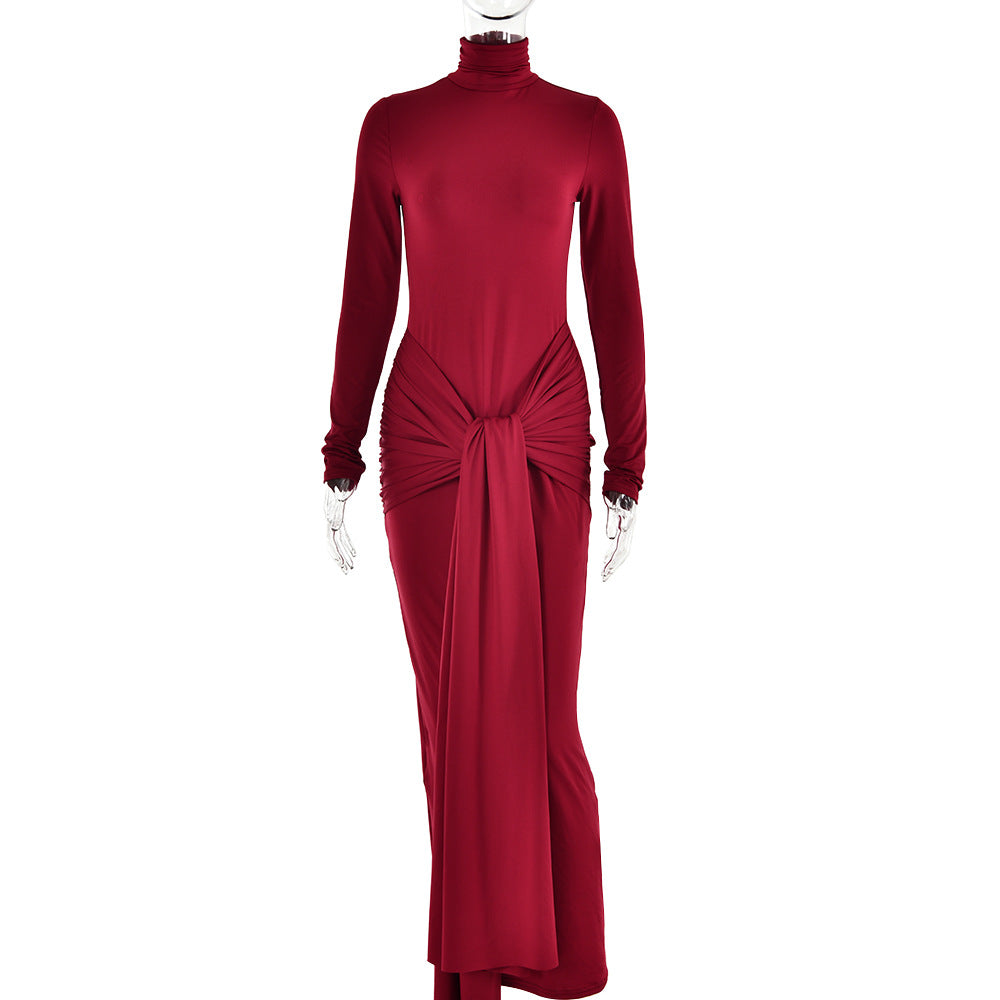 Vestido largo ajustado de cuello alto para mujer