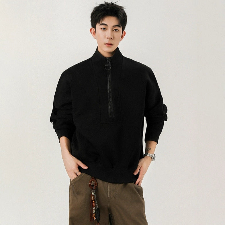 Image of Men's stand collar loose fit zip-up hoodie