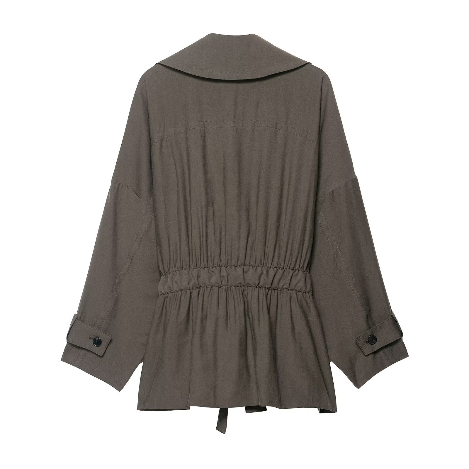 Image of Women's gray belted single-breasted trench coat