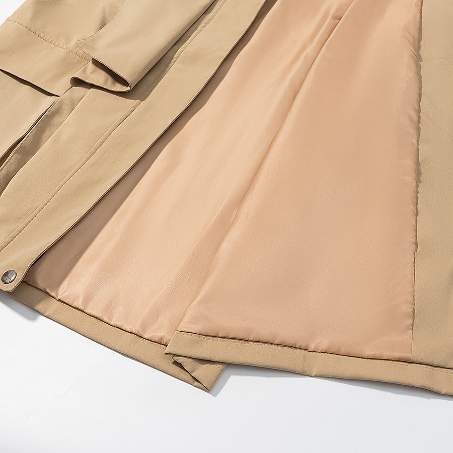 Image of Trench coat caqui de largo medio con lazada frontal para mujer