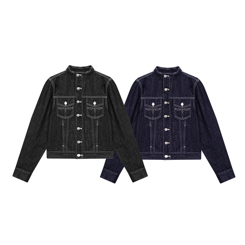 Image of Chaqueta de mujer de denim en contraste con botonadura sencilla
