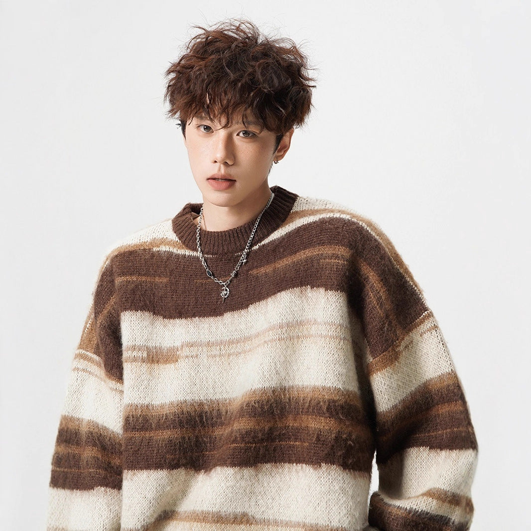 Image of Suéter unisex de cuello redondo, corte relajado y diseño colorblock en mezcla de acrílico