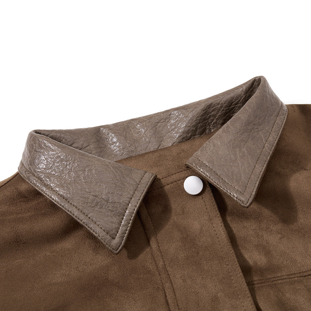 Image of Men's loose fit leather-look zip-up jacket