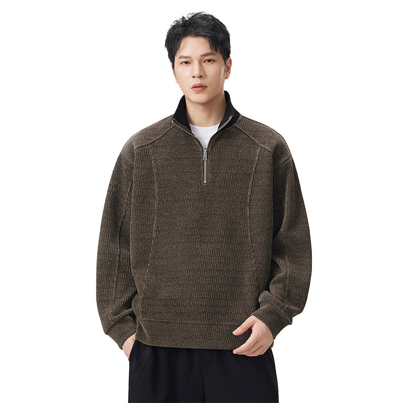 Image of Men's textured jacquard colorblock half-zip sweatshirt