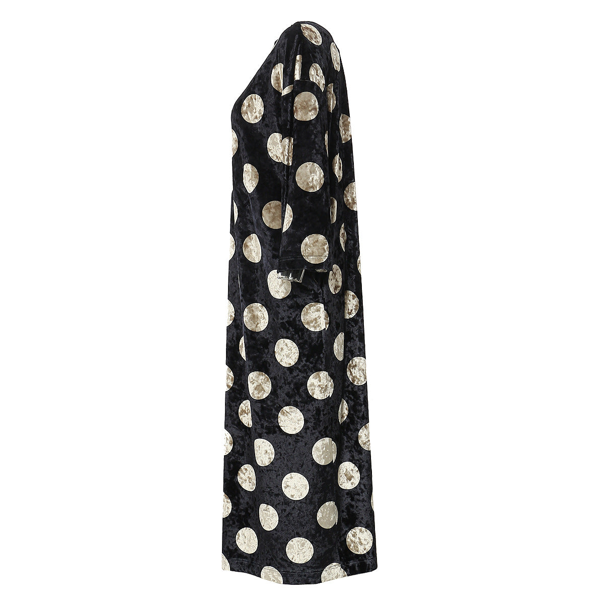 Image of Vestido largo negro de lunares para mujer