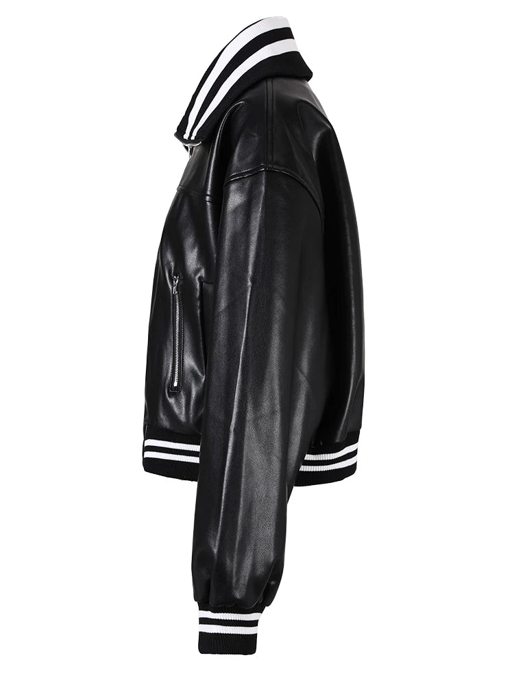 Women's black striped faux leather jacket