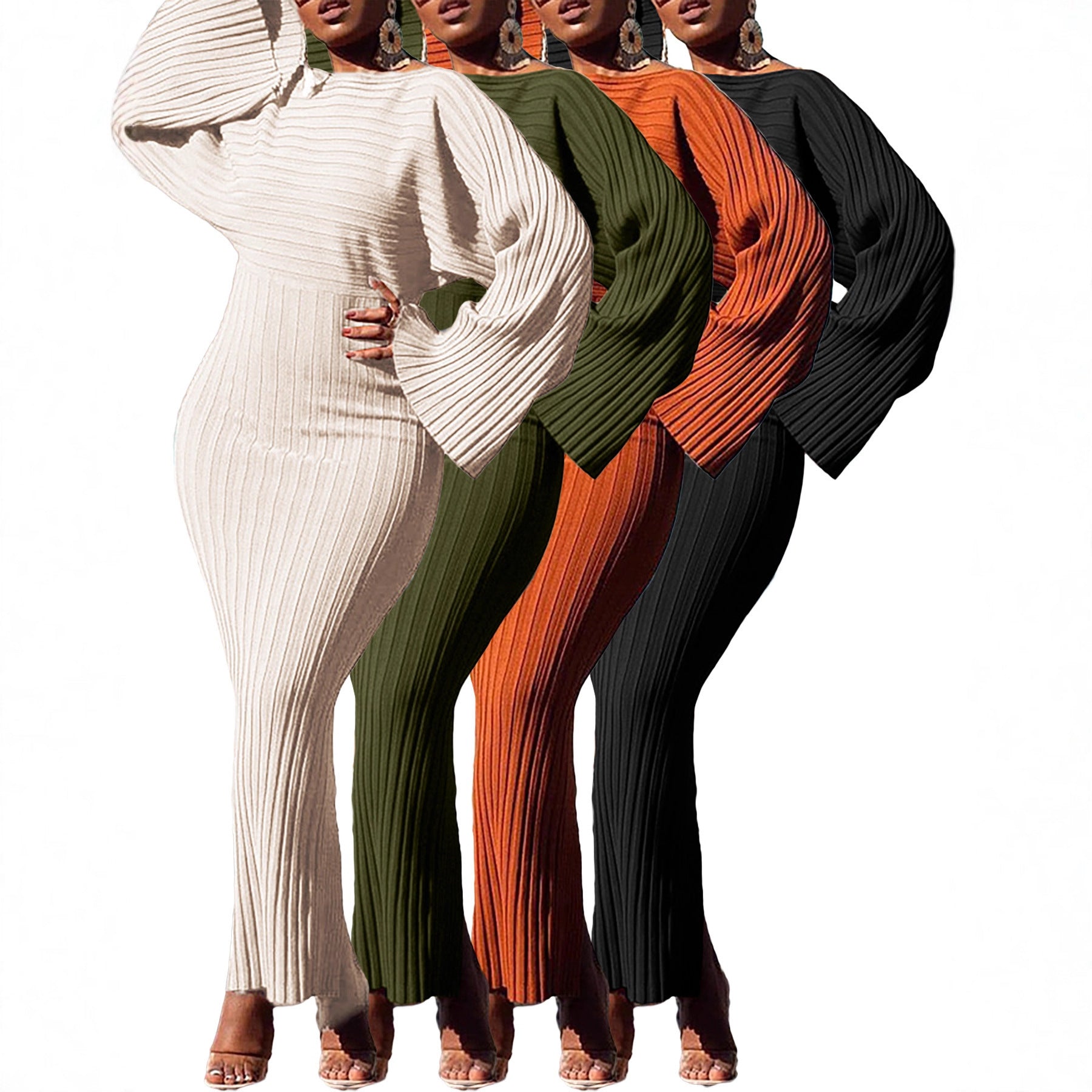 Image of Vestido largo asimétrico de canalé para mujer