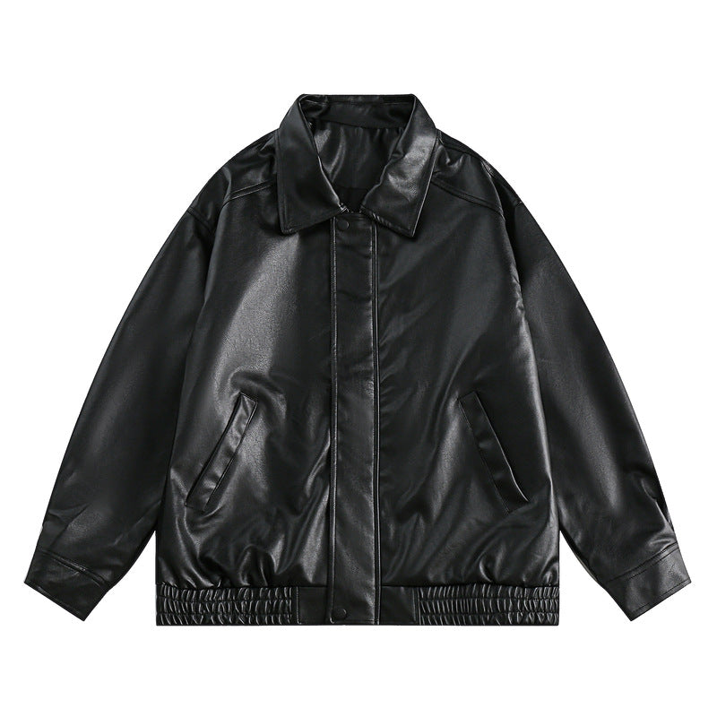 Chaqueta motera de piel sintética de corte holgado para hombre