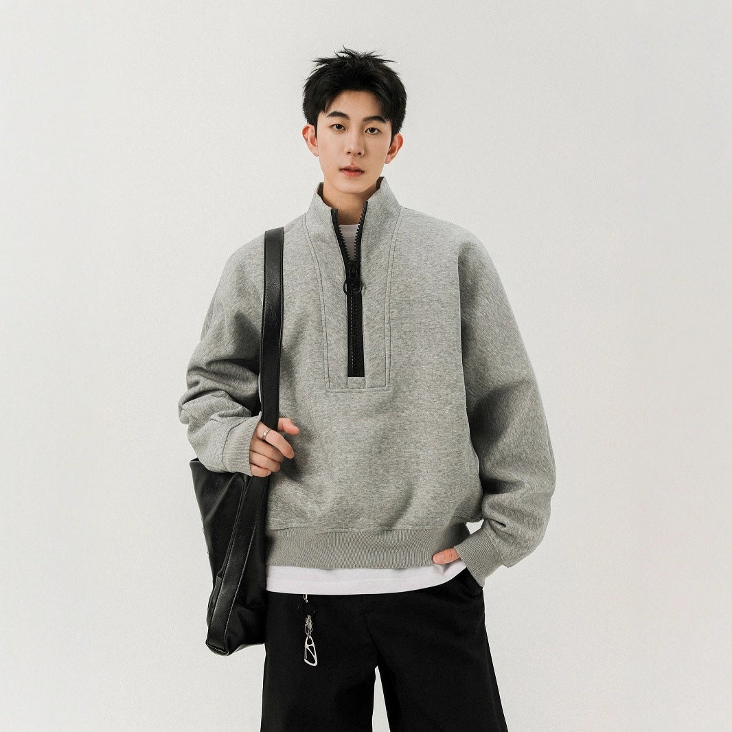 Image of Men's stand collar loose fit zip-up hoodie