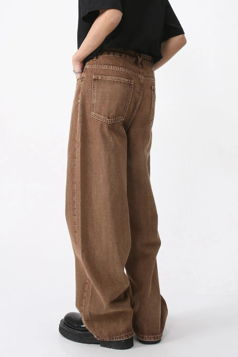 Image of Jeans de algodón color topo de pierna ancha