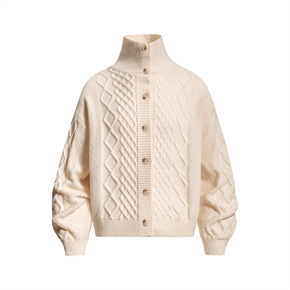 Image of High neck button-front knit cardigan