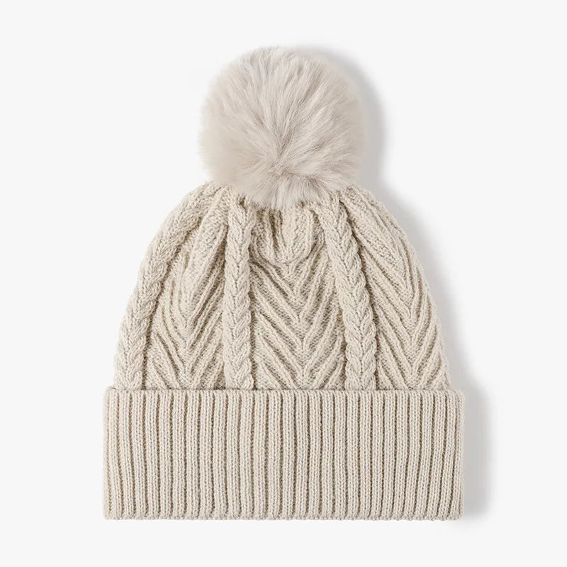 Image of Acrylic cable knit pom-pom beanie