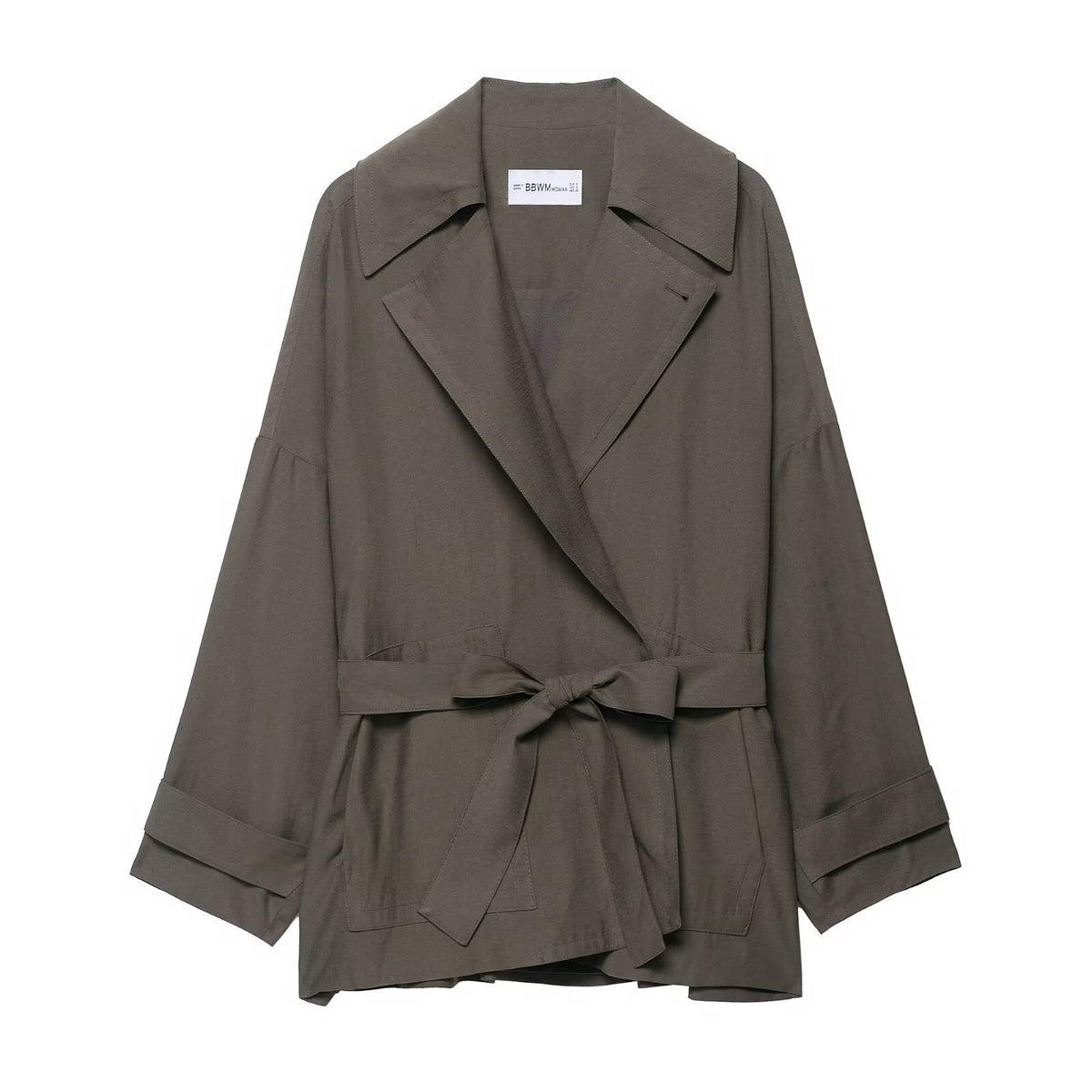 Women's gray belted single-breasted trench coat