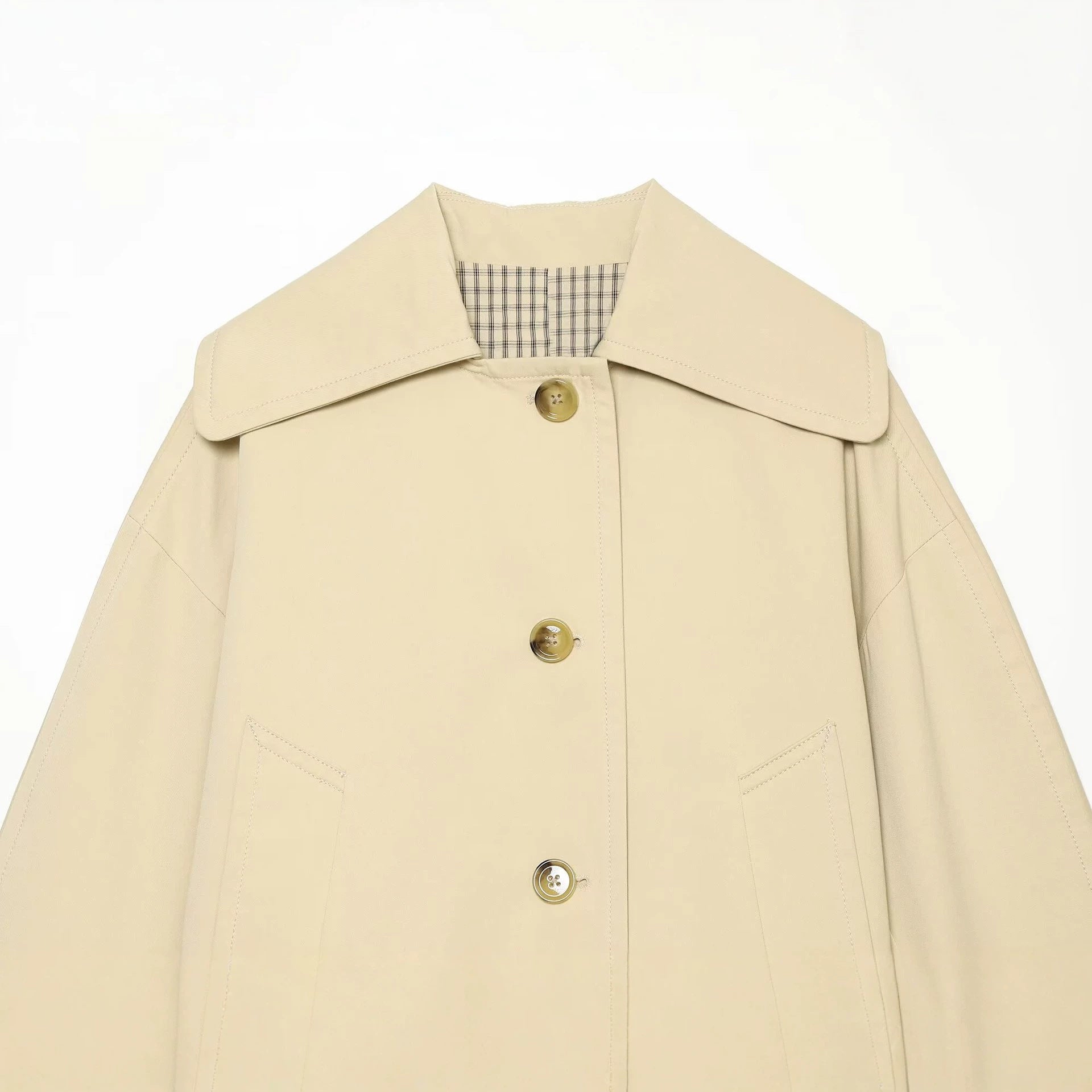 Image of Women's plaid-lined single-breasted trench coat