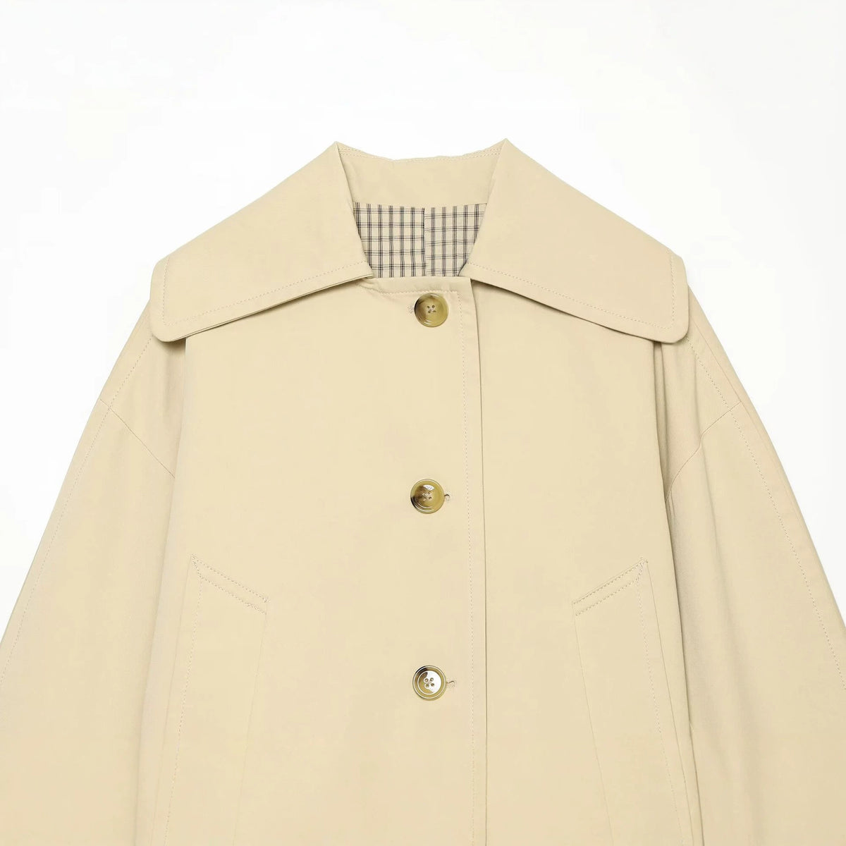 Women's plaid-lined single-breasted trench coat