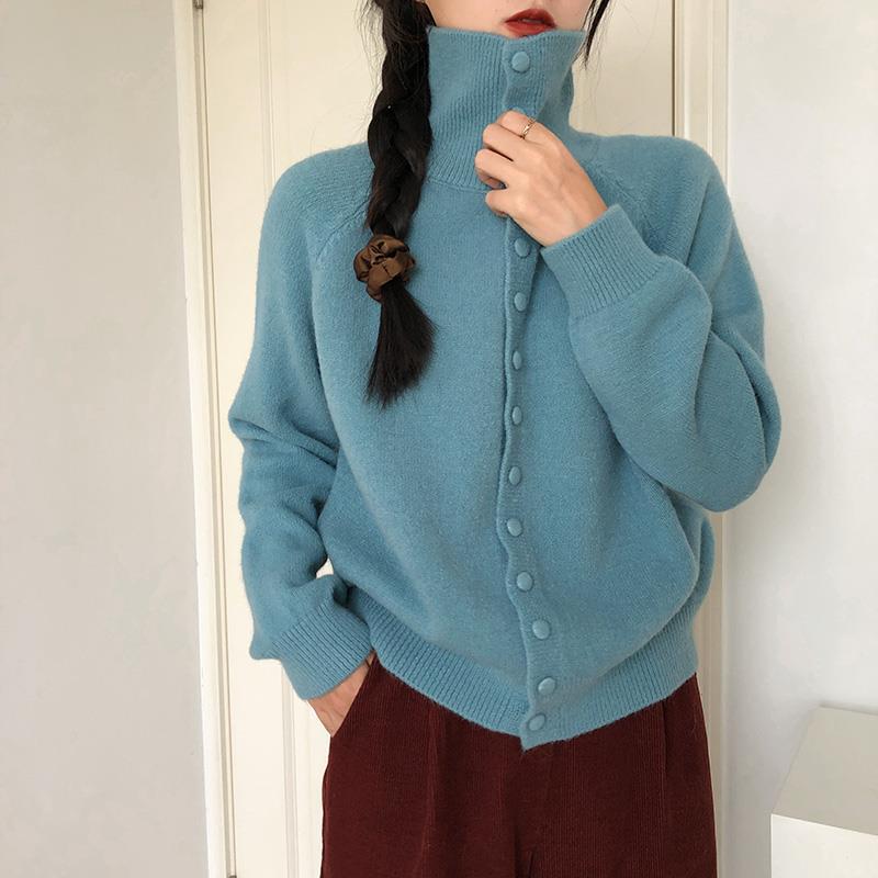 Image of Colorful single-breasted button-front knit cardigan