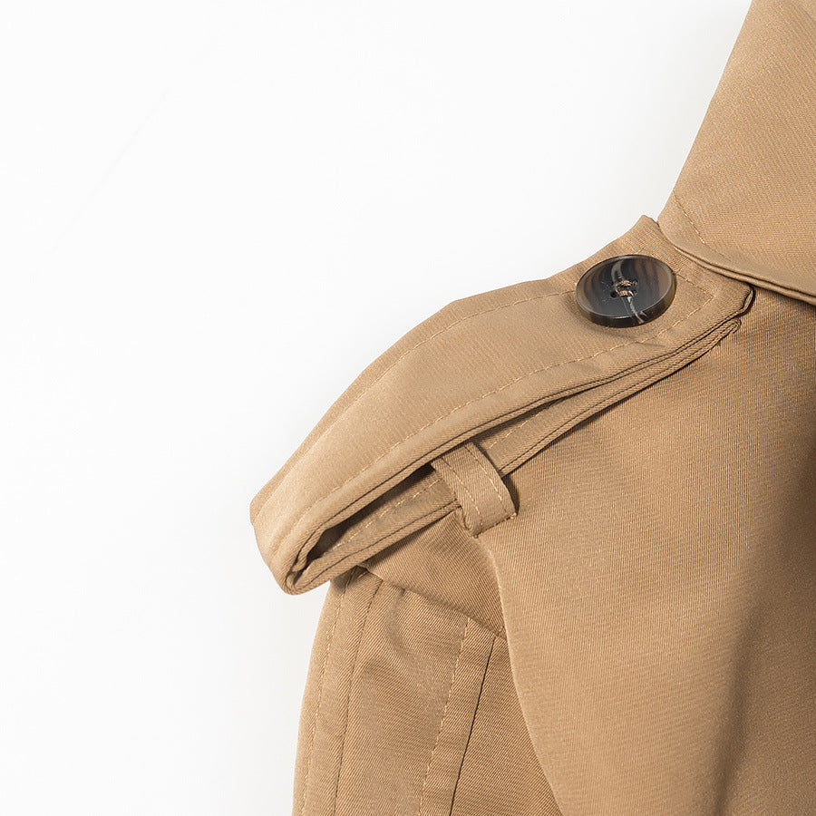 Women's khaki single-breasted lapel trench coat