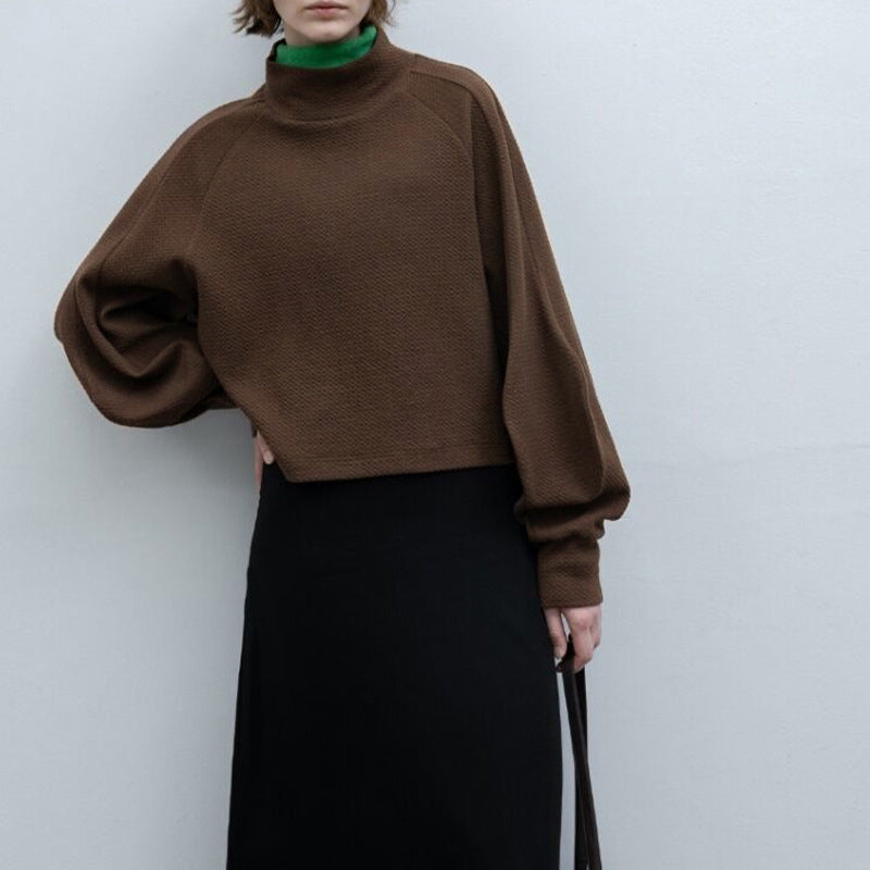 Image of Women's textured high neck puff sleeve sweatshirt