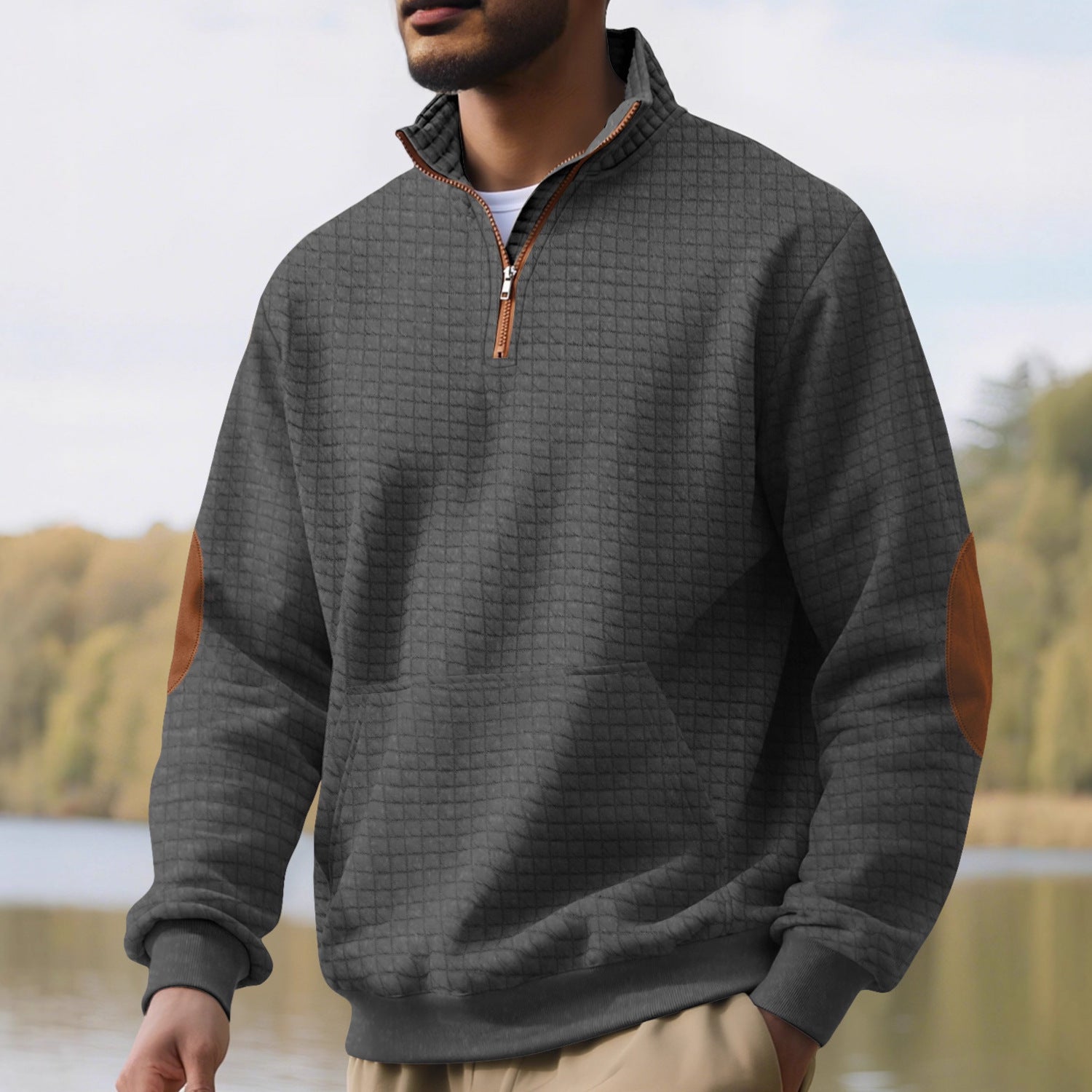 Image of Men's square stand collar half-zip pullover