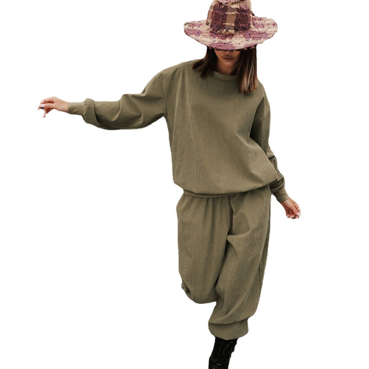 Conjunto de blusa de cuello redondo y pantalón para mujer