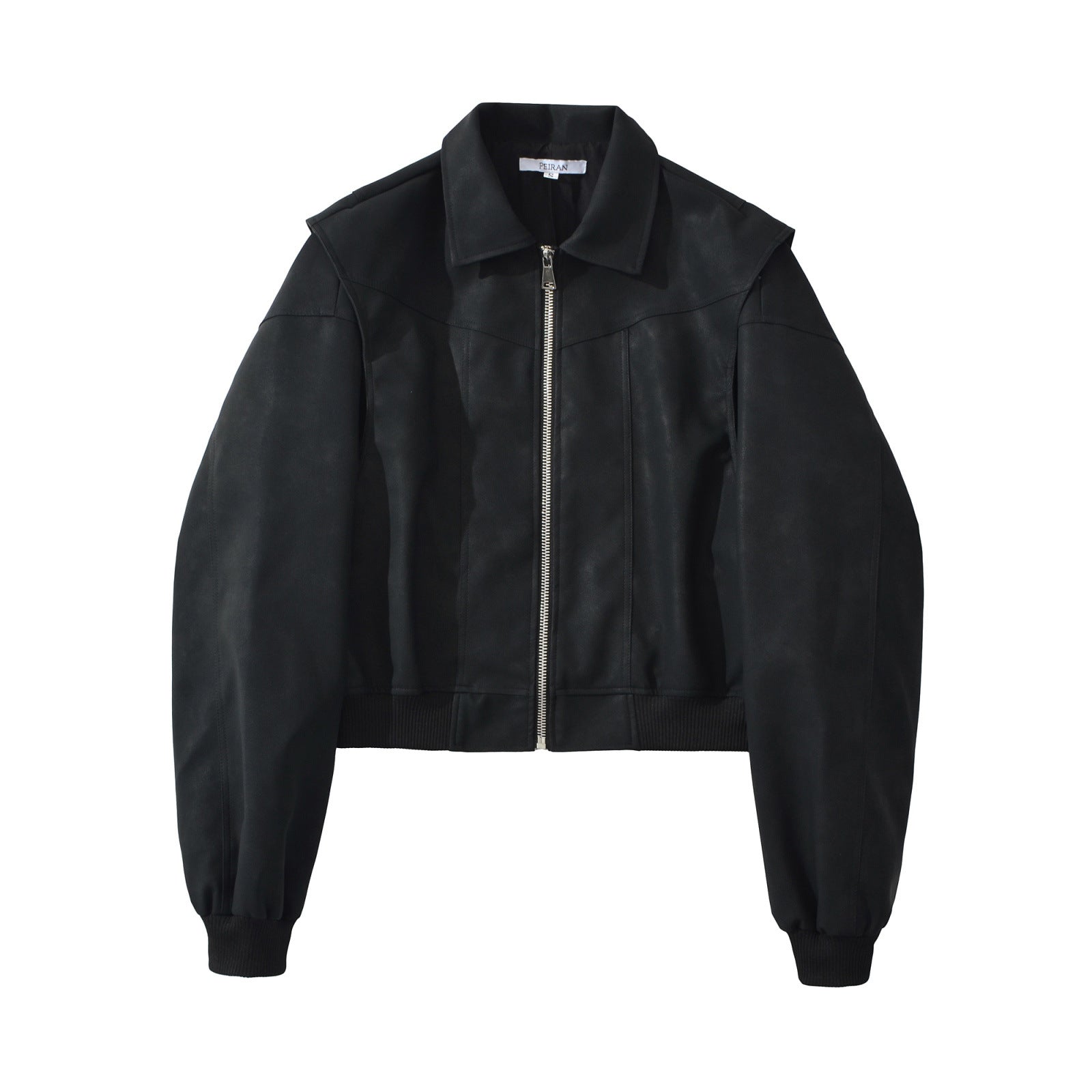 Image of Chaqueta bomber negra con cremallera estilo streetwear