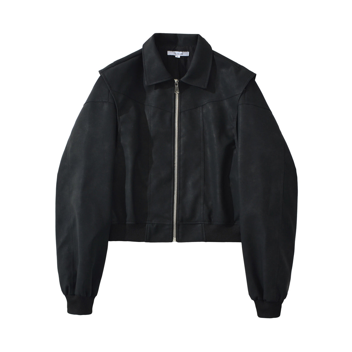 Chaqueta bomber negra con cremallera estilo streetwear