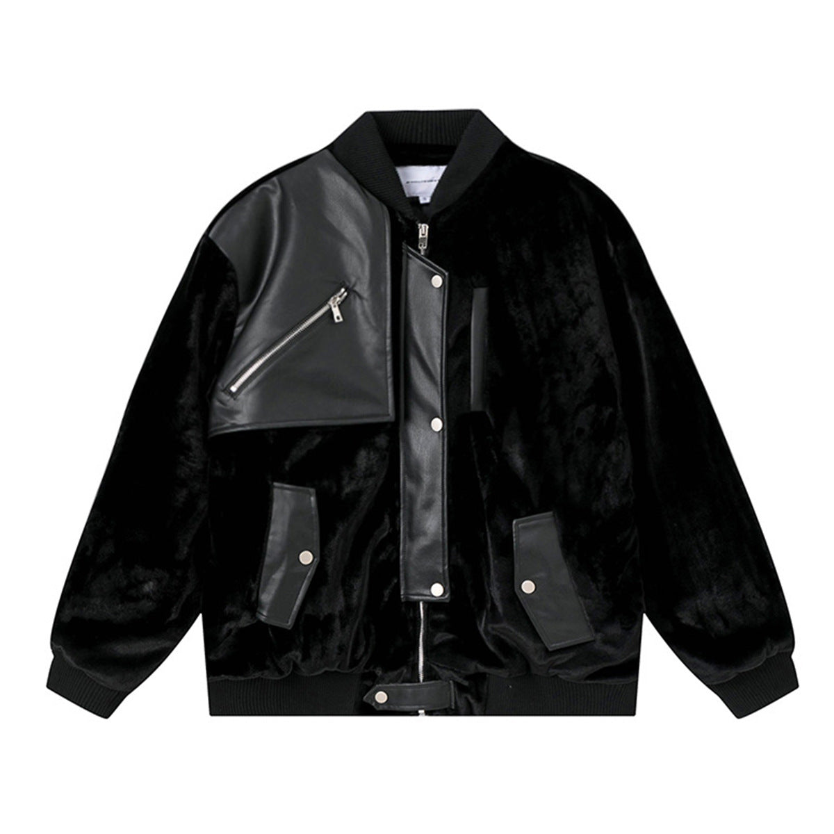 Chaqueta estilo motero con cremallera y ribete de pelo en contraste para hombre
