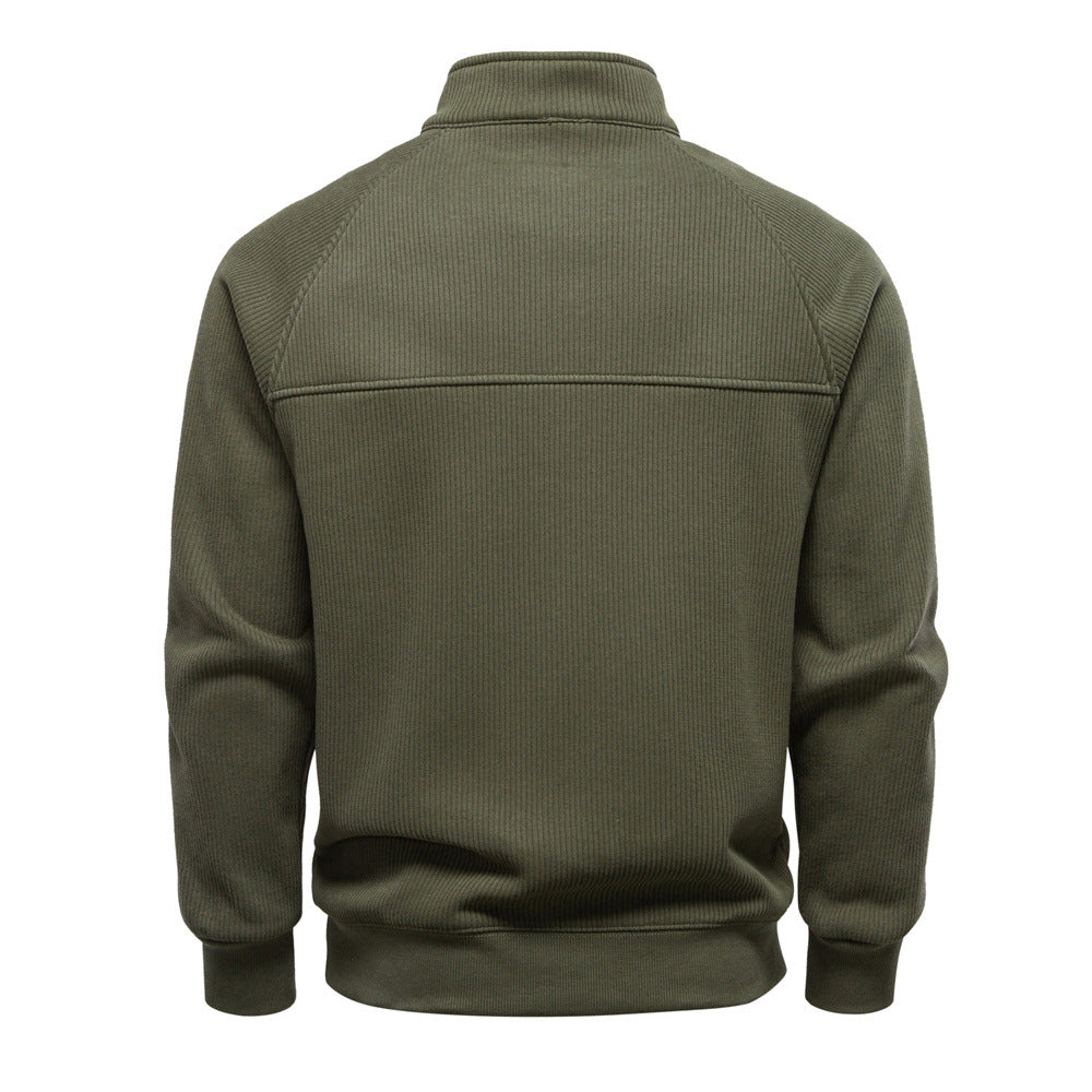 Image of Men's cotton blend half-zip stand collar sweatshirt