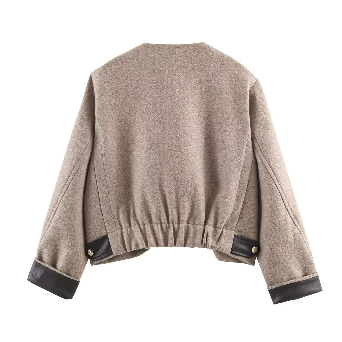 Khaki leather-look zip-up decorative jacket