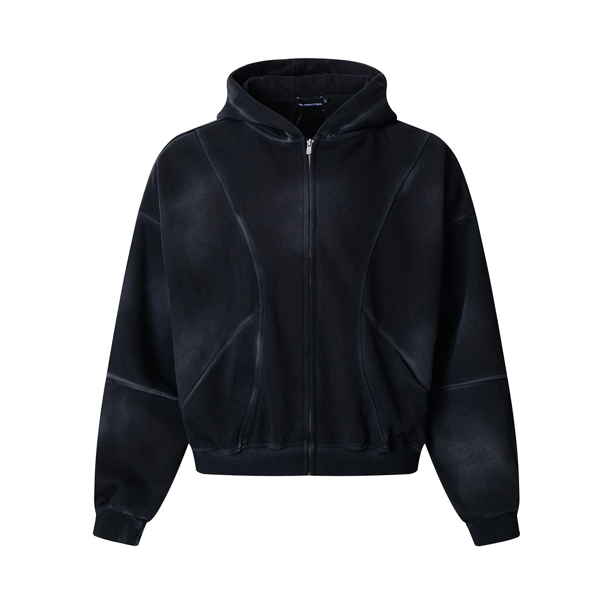 Men's washed geometric print cotton zip-up hoodie