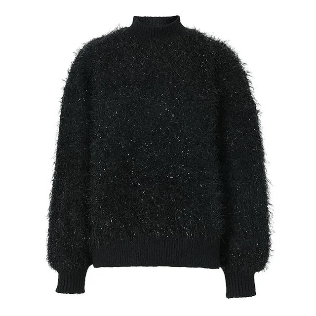 Zeratta Women's black oversized turtleneck knit sweater