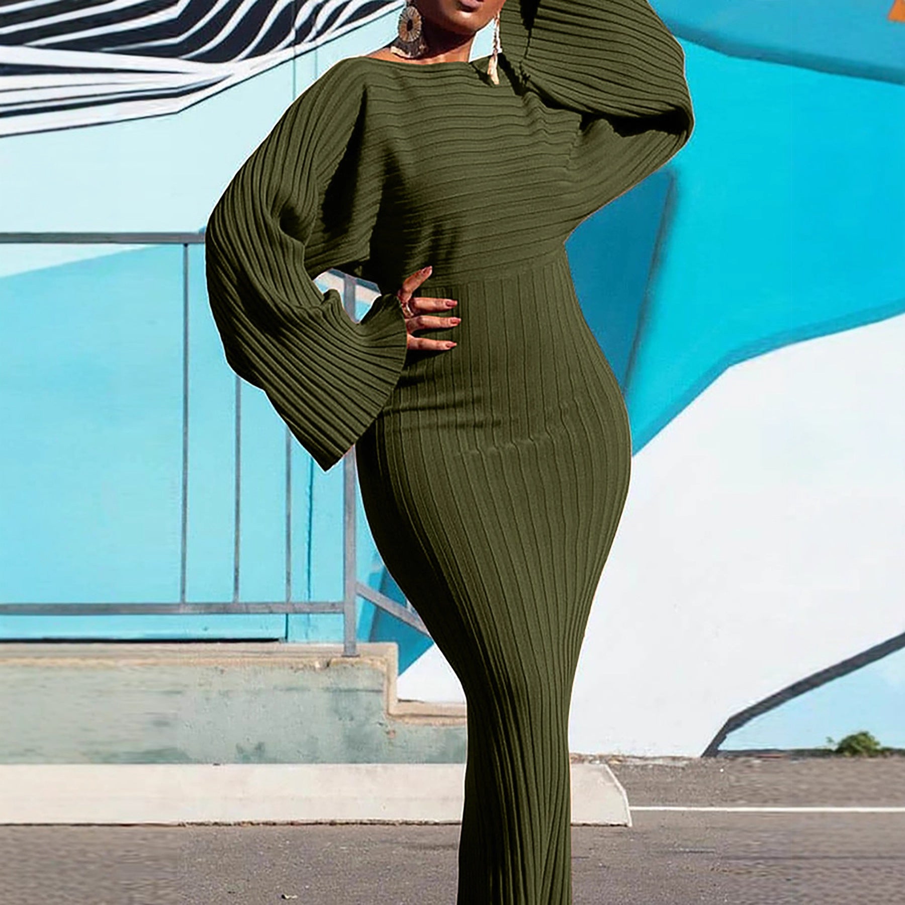 Image of Vestido largo asimétrico de canalé para mujer