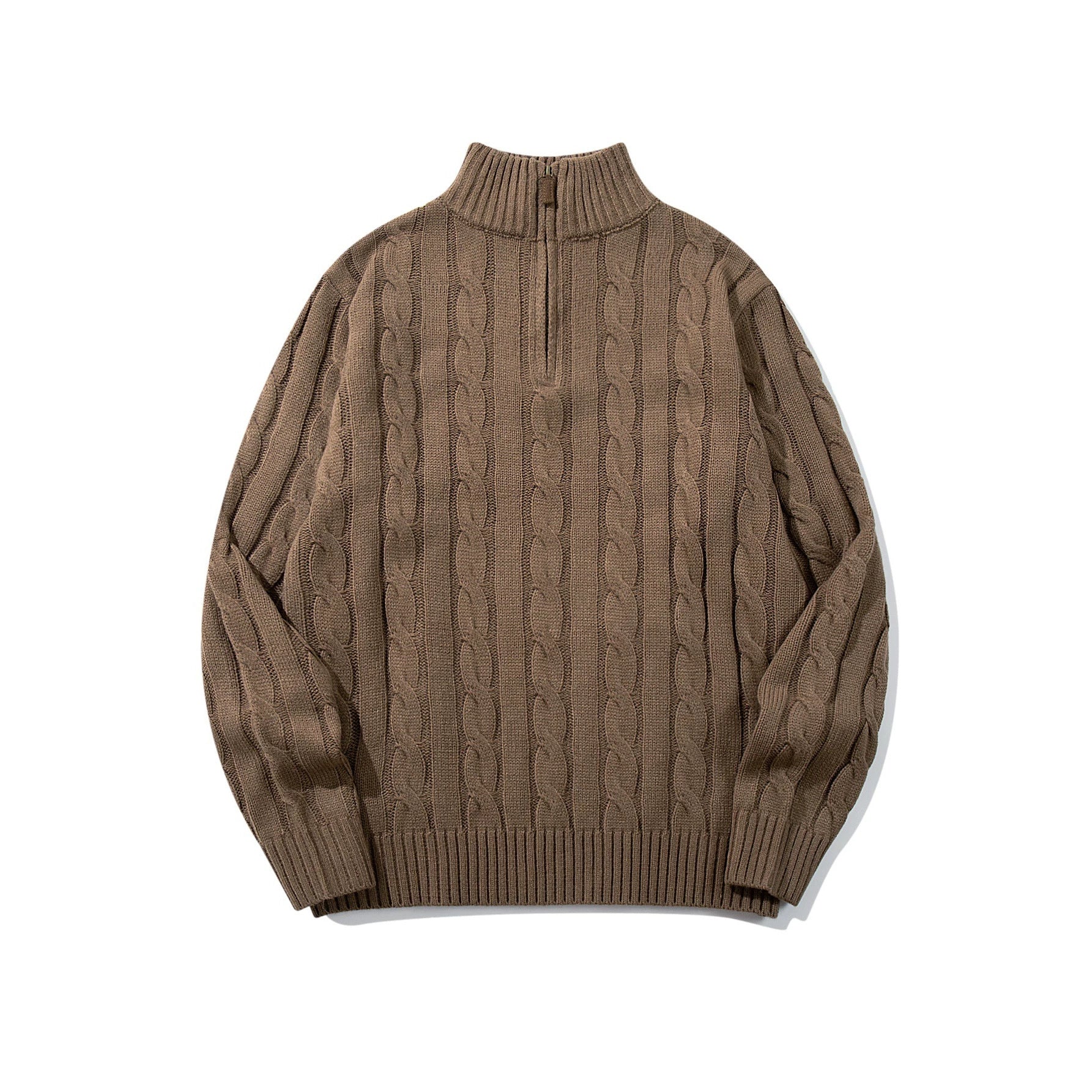 Image of Cable knit half-zip high neck pullover sweater
