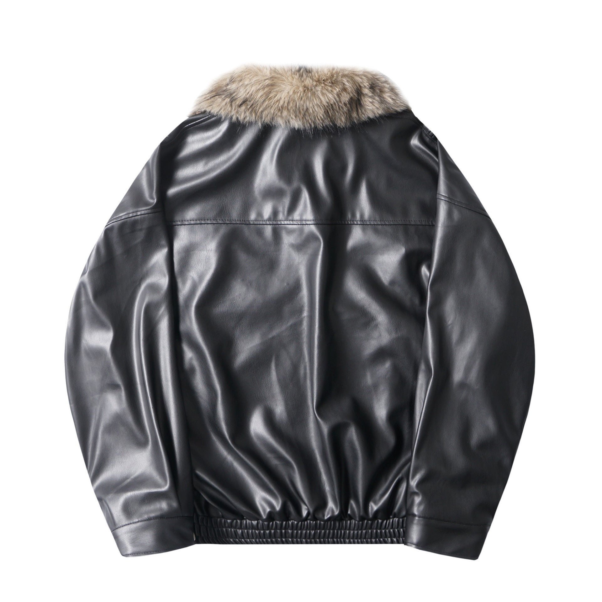 Image of Women's black zip-up faux leather jacket