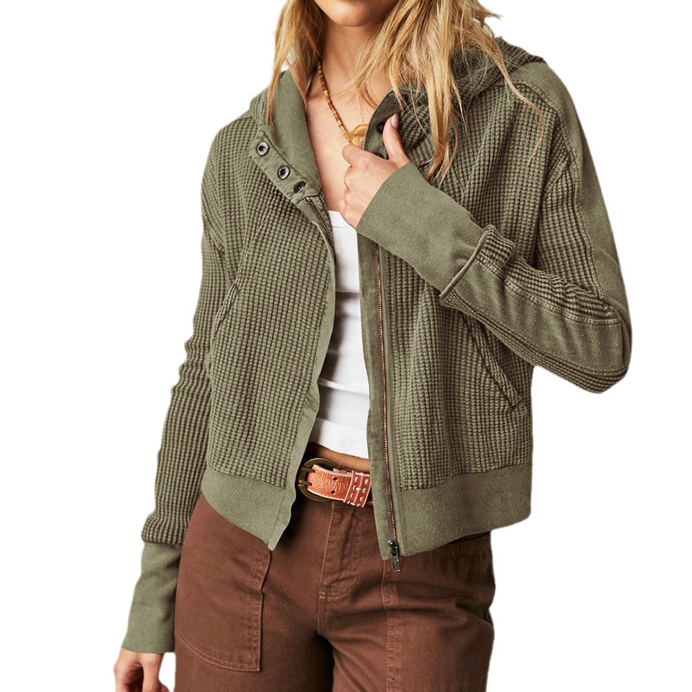 Women's colorblock waffle knit zip-up jacket