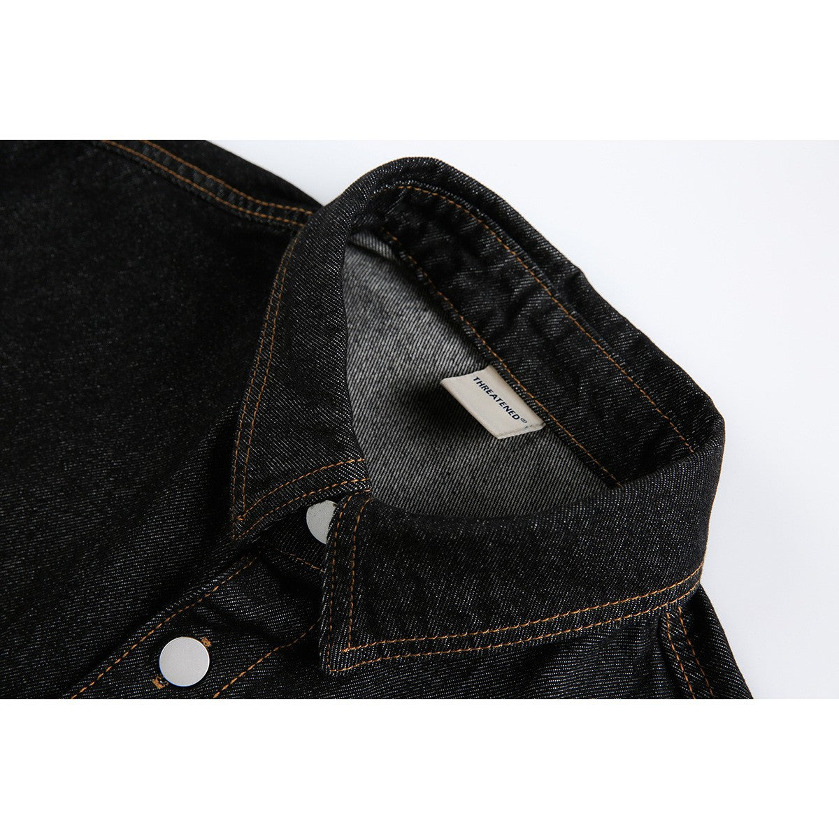Image of Chaqueta de mezclilla negra con múltiples bolsillos para hombre, de peso pesado