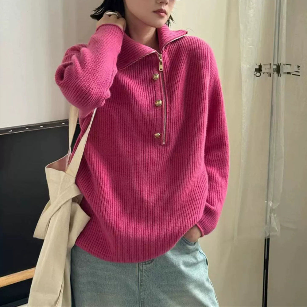 Image of Multicolor polyester acrylic half-zip knit sweater