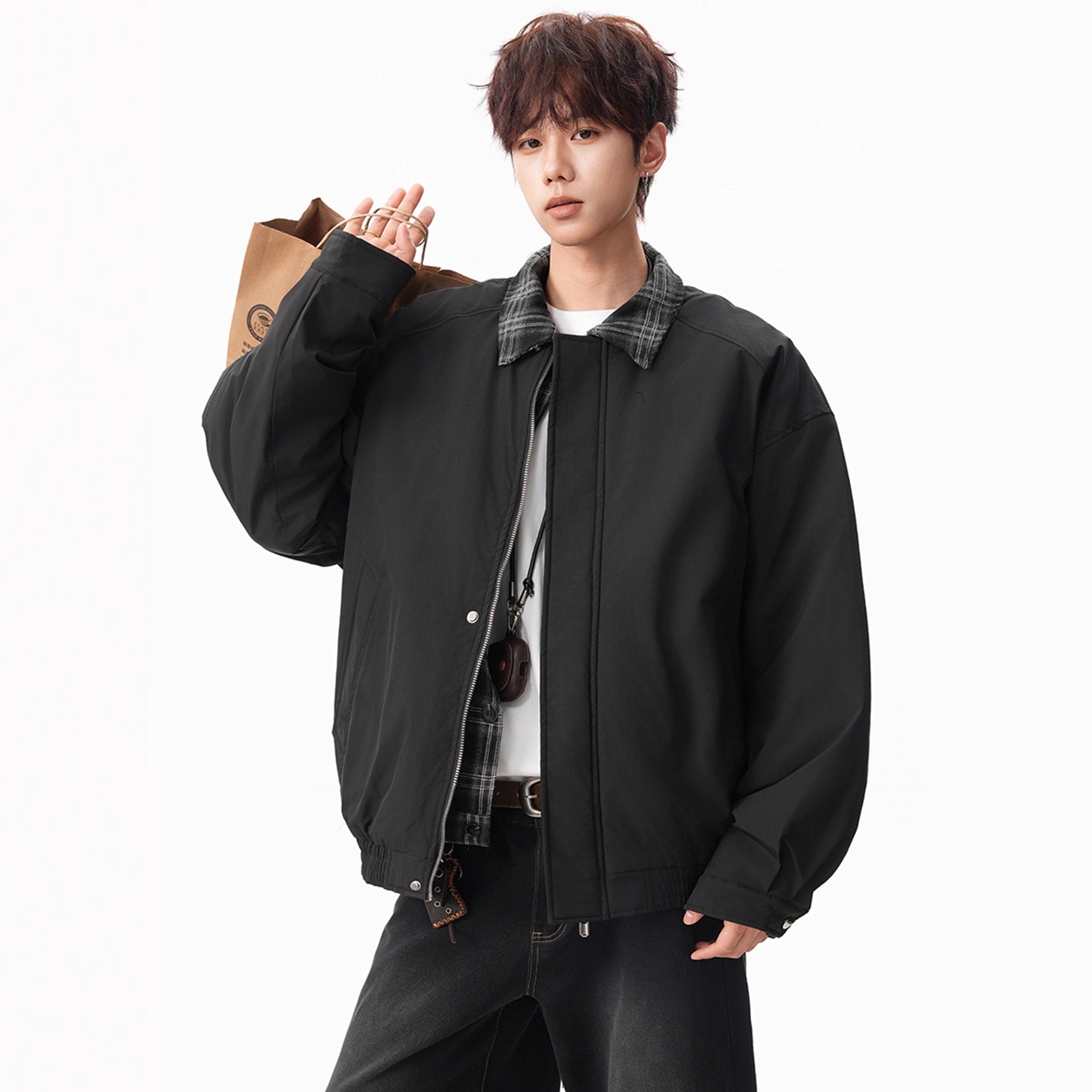 Image of Chaqueta de invierno a cuadros con cremallera para hombre