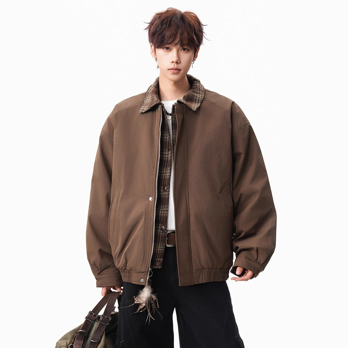 Image of Zeratta Men's plaid zip-up winter jacket
