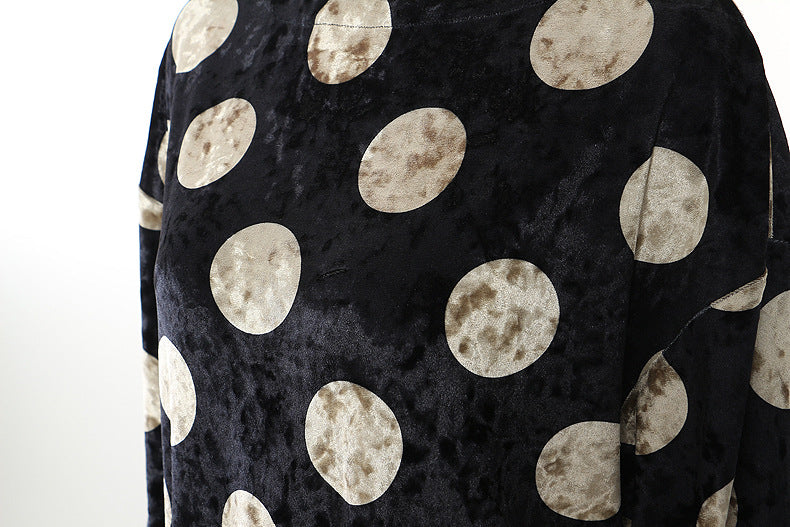 Image of Vestido largo negro de lunares para mujer
