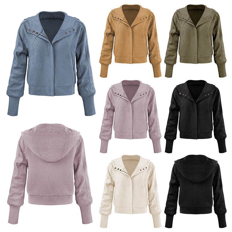 Women's colorblock waffle knit zip-up jacket