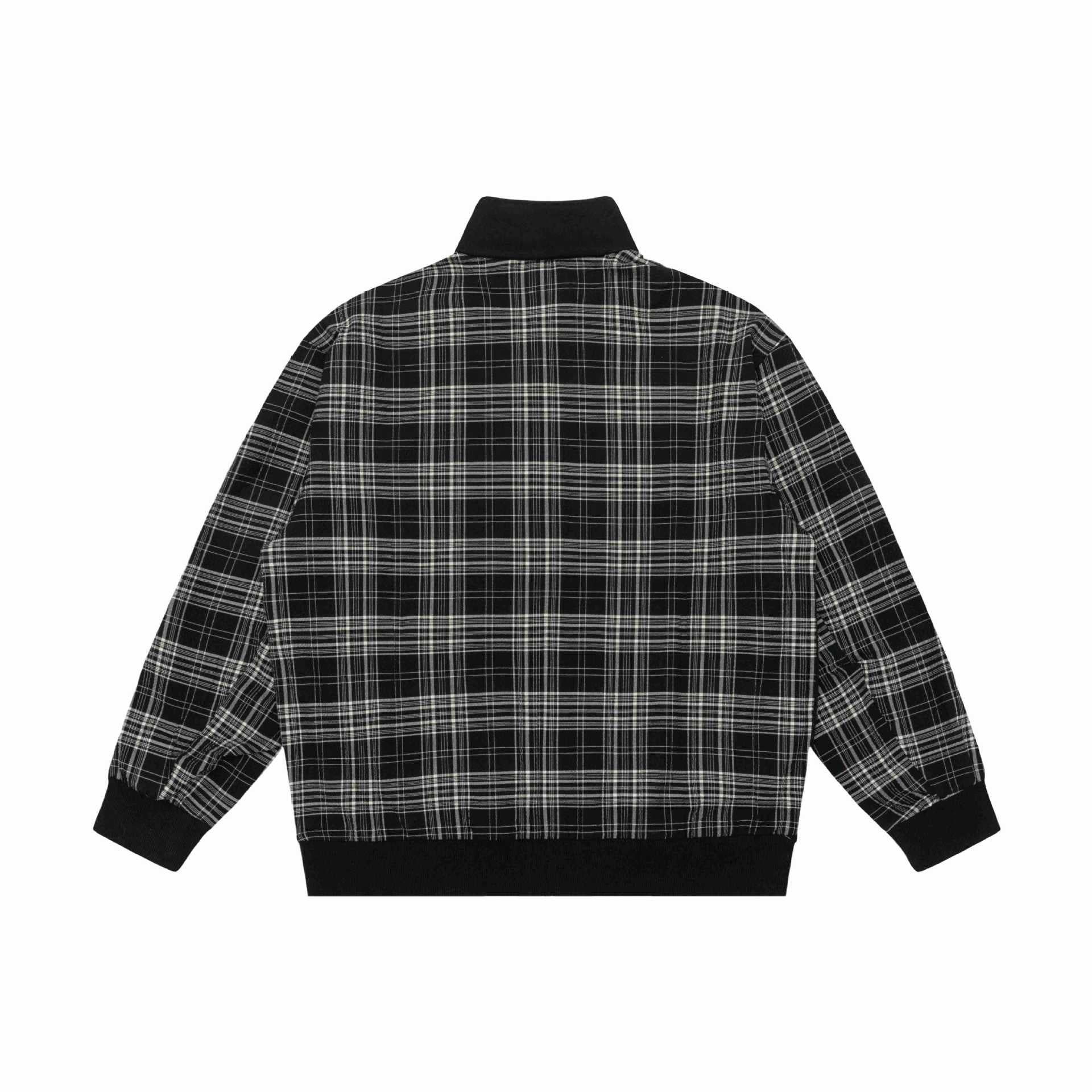 Image of Sudadera con capucha y cremallera, cuello subido y diseño de retazos a cuadros