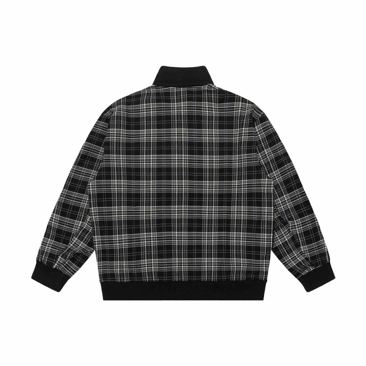 Sudadera con capucha y cremallera, cuello subido y diseño de retazos a cuadros