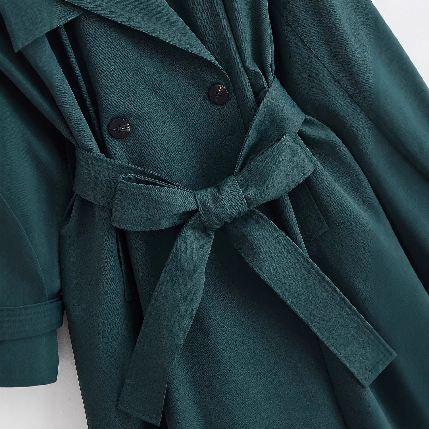 Image of Gabardina tejida de un solo botón verde para mujer