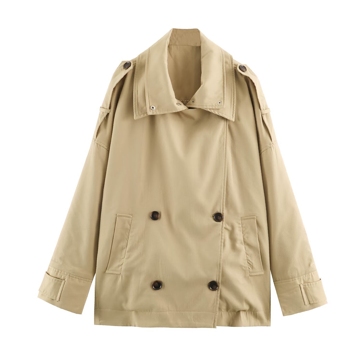 Image of Zeratta Women's khaki loose fit double-breasted trench coat