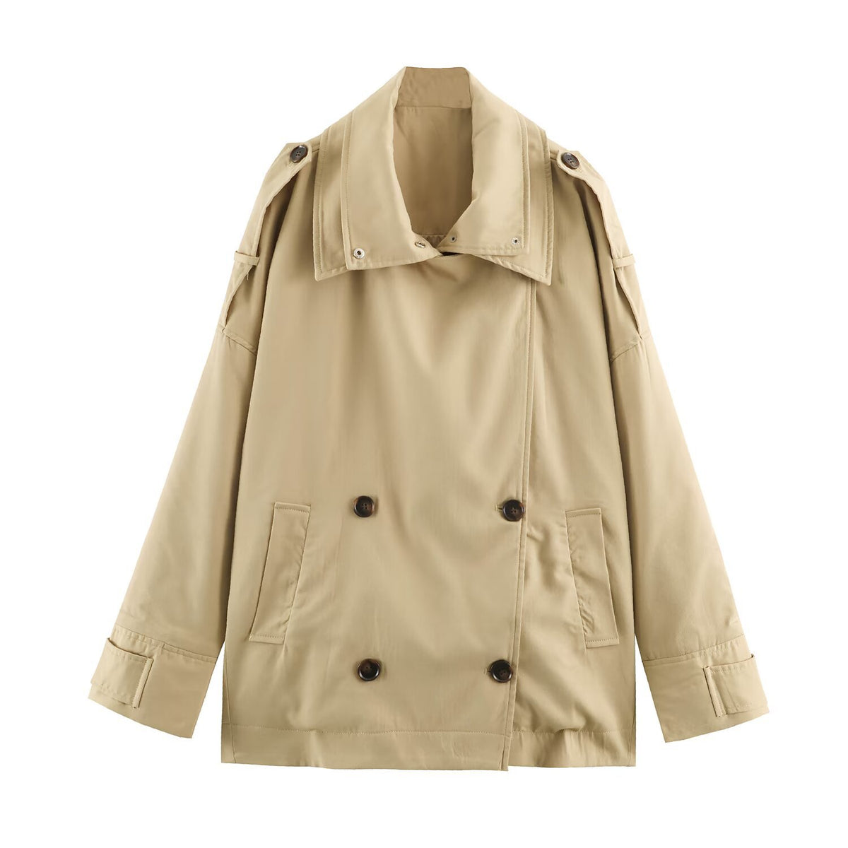 Women's khaki loose fit double-breasted trench coat