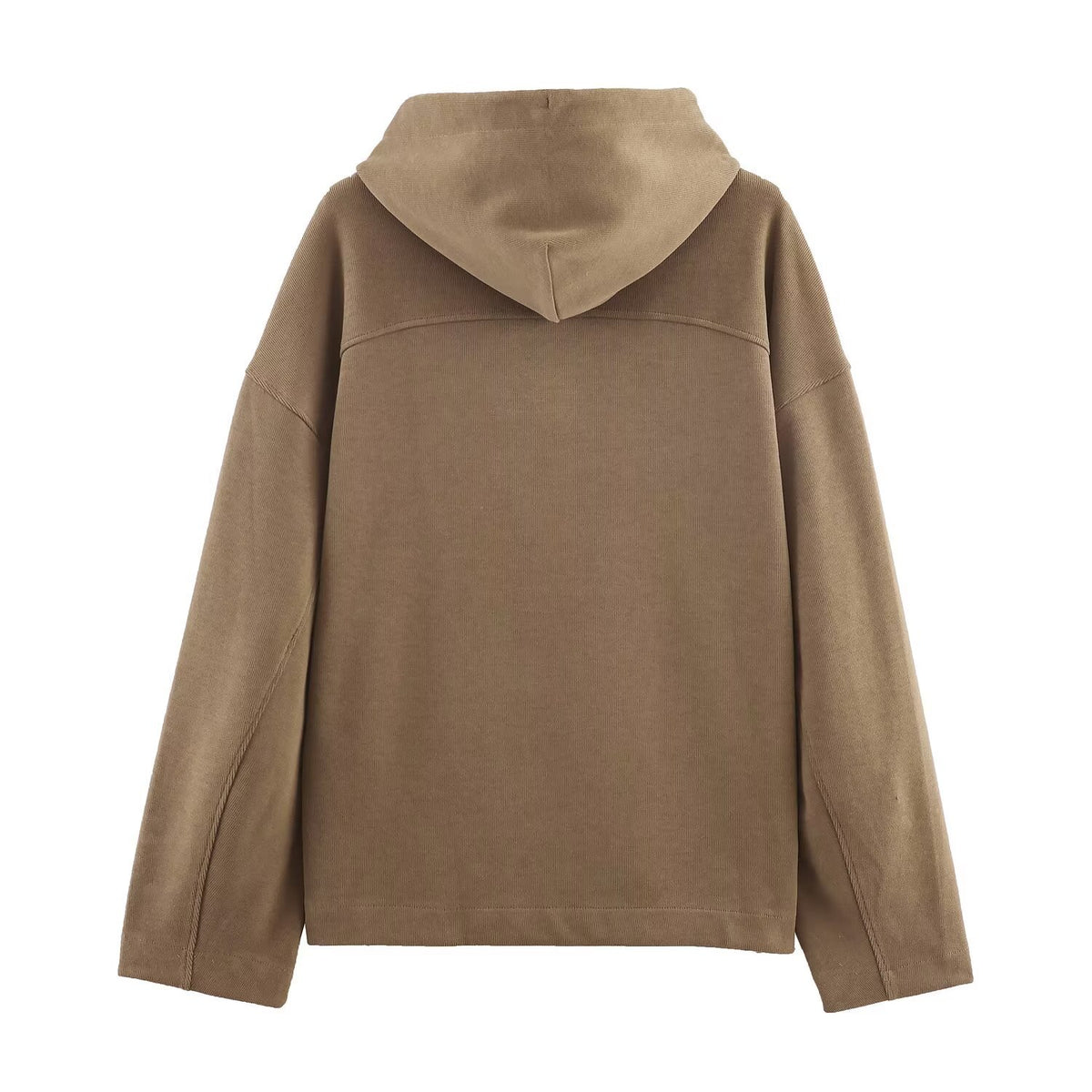 Apricot and brown solid color pullover hoodie