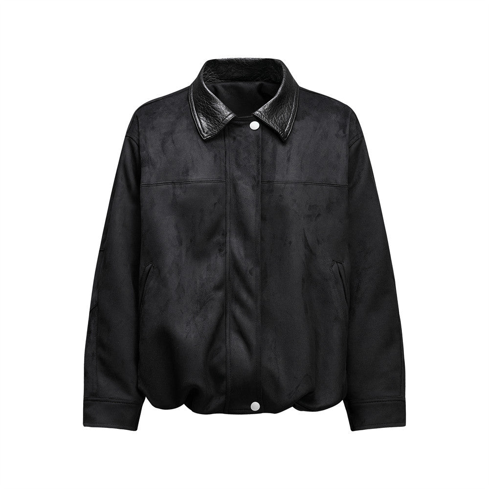 Image of Men's loose fit leather-look zip-up jacket